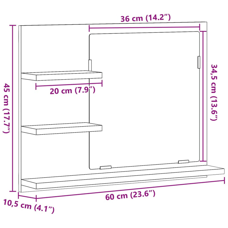 vidaXL antik fa színű tükrös fürdőszobaszekrény 60 x 10,5 x 45 cm