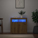 vidaXL kézműves tölgy szerelt fa tálalószekrény LED-ekkel 80x35x75 cm