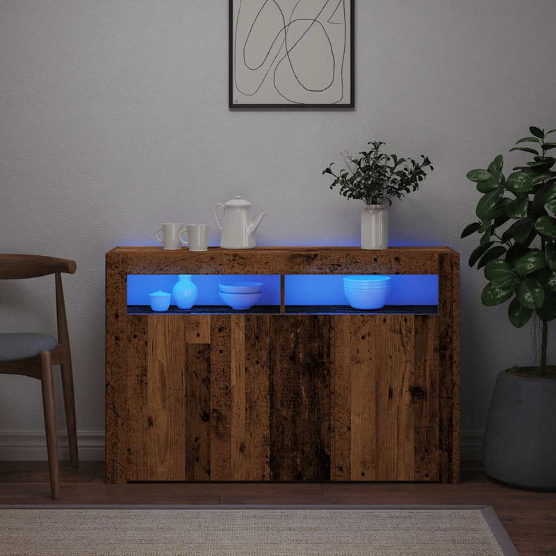 vidaXL antik fa szerelt fa tálalószekrény LED-ekkel 115,5x30x75 cm