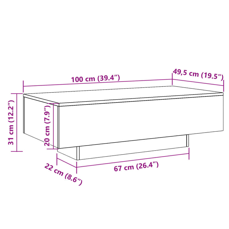 vidaXL kézműves tölgy színű szerelt fa dohányzóasztal 100x49,5x31 cm