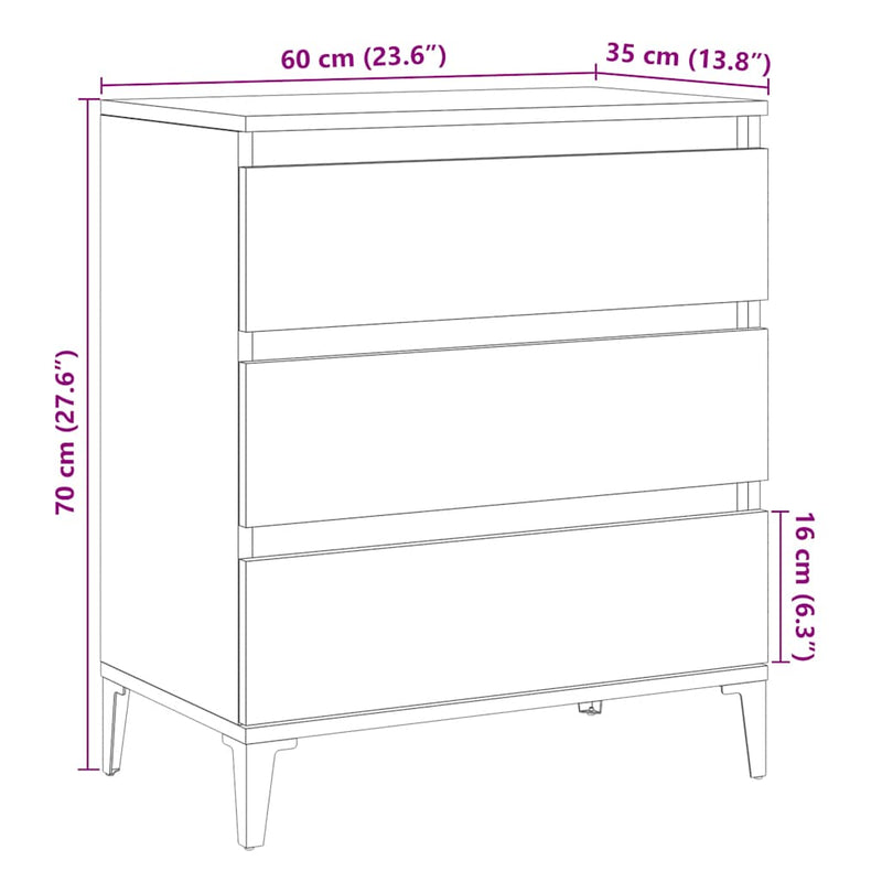 vidaXL komód Régi fa 60x35x70 cm Gépelt fa