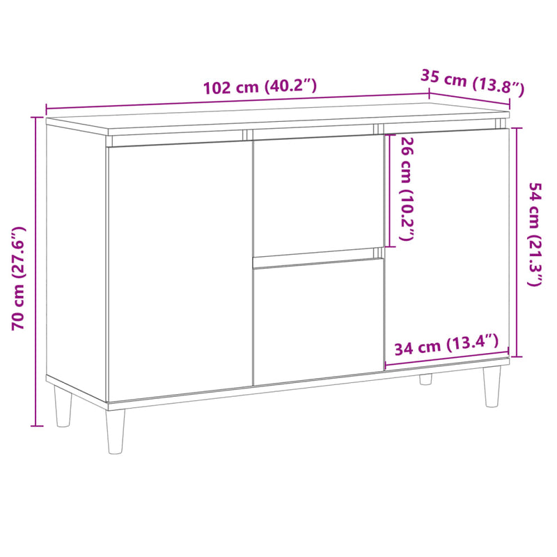 vidaXL antik fa színű szerelt fa tálalószekrény 102 x 35 x 70 cm