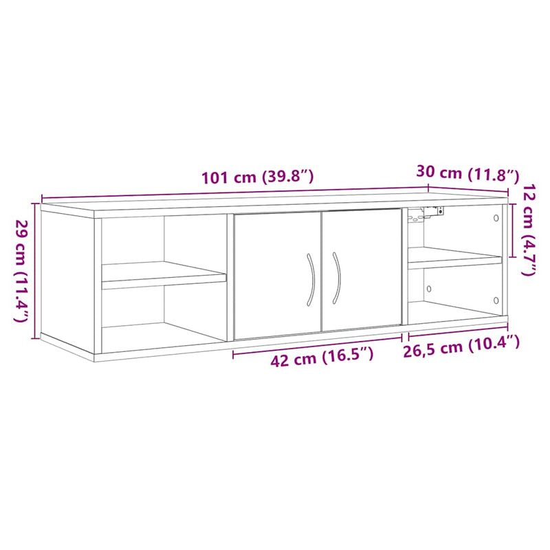 vidaXL kézműves tölgy színű szerelt fa faliszekrény 101x30x29 cm