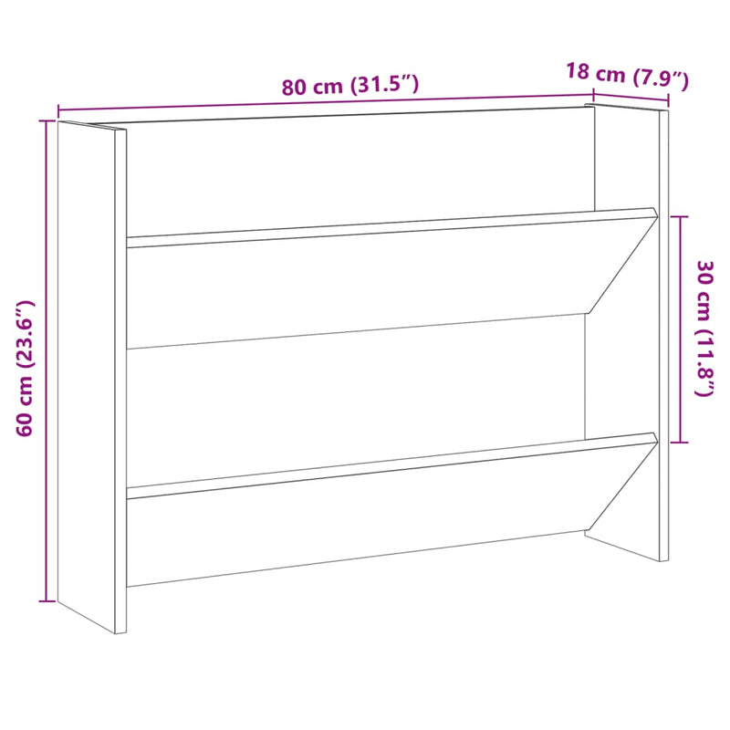 vidaXL antik fa színű szerelt fa fali cipőszekrény 80 x 18 x 60 cm