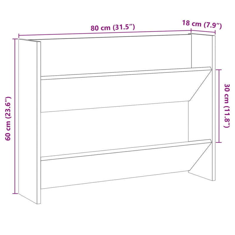 vidaXL kézműves tölgy színű szerelt fa fali cipőszekrény 80x18x60 cm