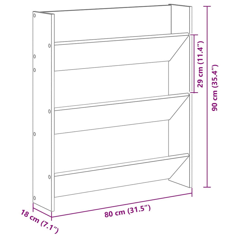 vidaXL antik fa színű szerelt fa fali cipősszekrény 80 x 18 x 90 cm