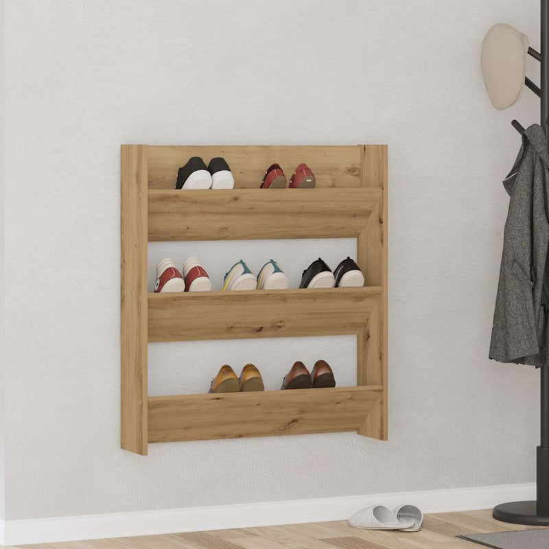 vidaXL kézműves tölgy színű szerelt fa fali cipőszekrény 80x18x90 cm