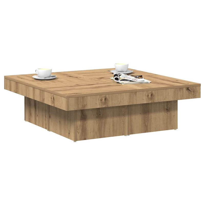 vidaXL kézműves tölgyszínű szerelt fa dohányzóasztal 90x90x28 cm