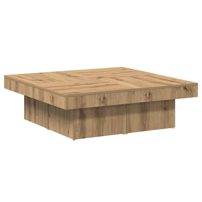 vidaXL kézműves tölgyszínű szerelt fa dohányzóasztal 90x90x28 cm