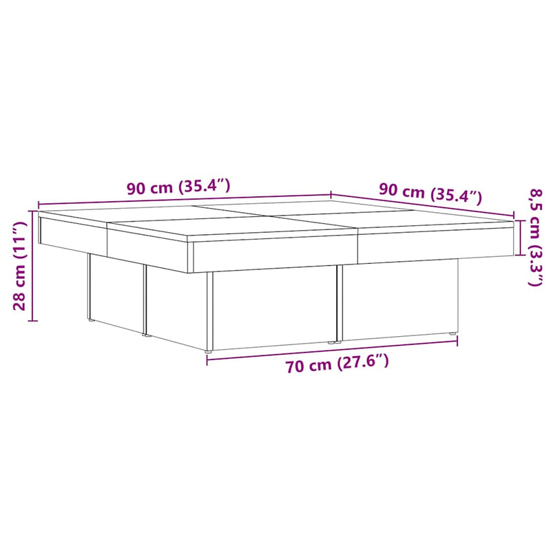 vidaXL kézműves tölgyszínű szerelt fa dohányzóasztal 90x90x28 cm