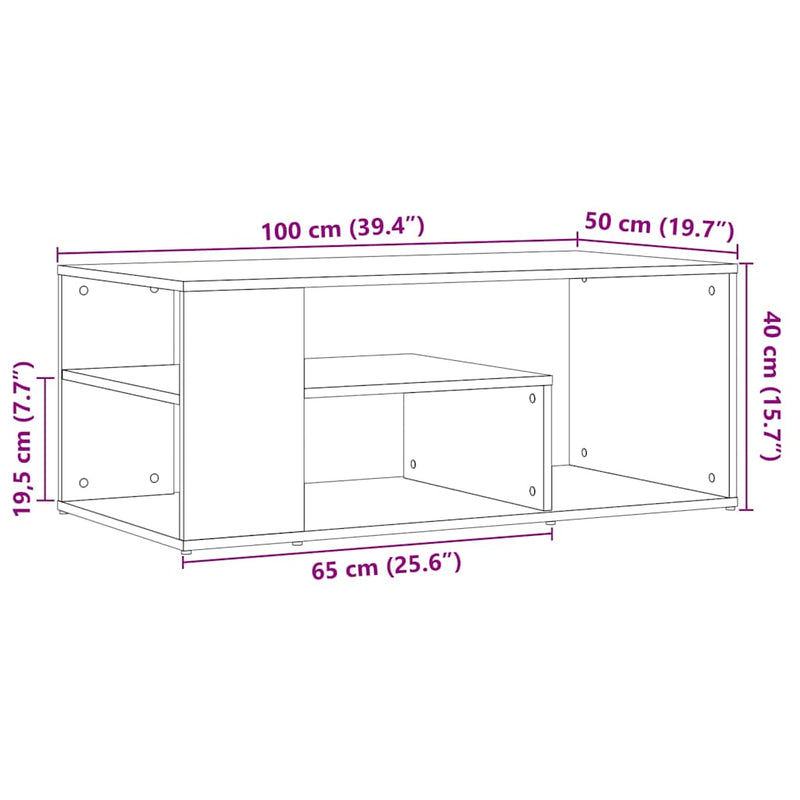 vidaXL dohányzóasztal Régi fa 100x50x40 cm Gépelt fa