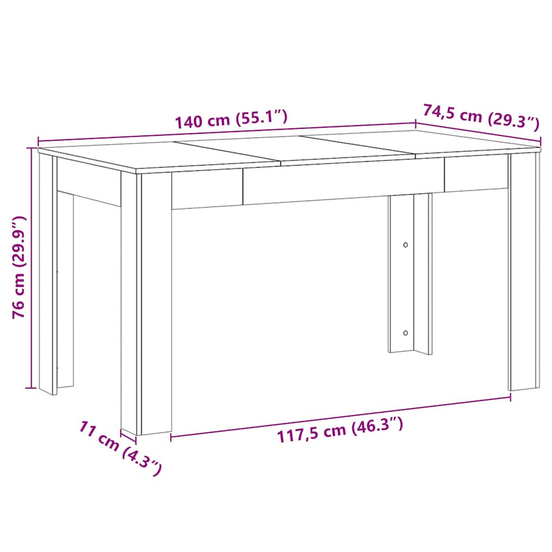 vidaXL kézműves tölgy színű szerelt fa étkezőasztal 140 x 74,5 x 76 cm