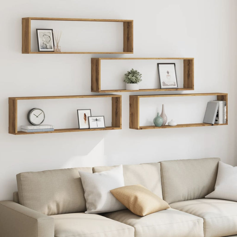 vidaXL 4 db kézműves tölgyszínű szerelt fa fali kockapolc 100x15x30 cm
