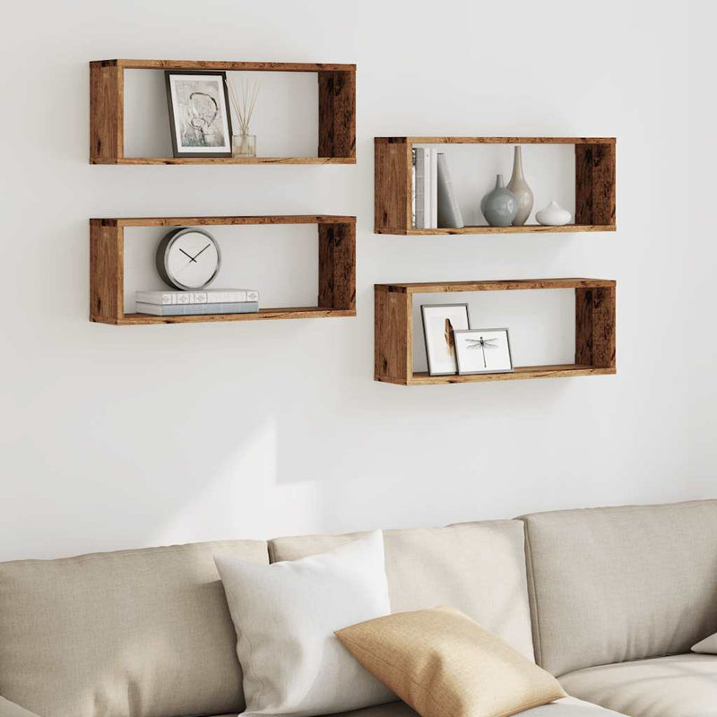 vidaXL 4 db antik fa színű szerelt fa fali kockapolc 60 x 15 x 23 cm