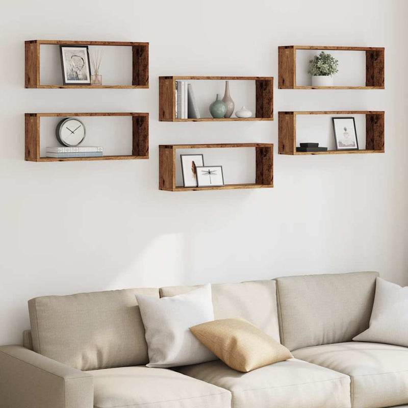 vidaXL 6 db antik fa színű szerelt fa fali kockapolc 60 x 15 x 23 cm