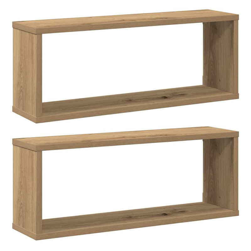 vidaXL 2 db kézműves tölgyszínű szerelt fa fali kockapolc 60x15x23 cm