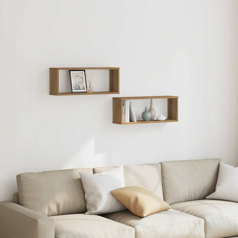 vidaXL 2 db kézműves tölgyszínű szerelt fa fali kockapolc 60x15x23 cm