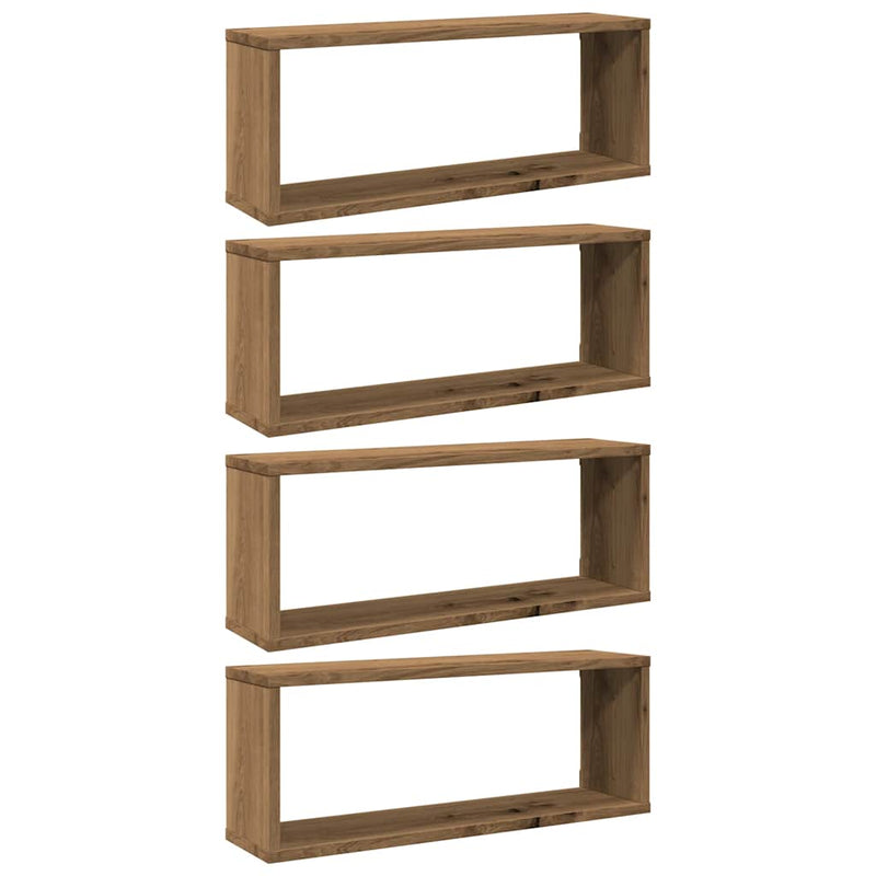 vidaXL 4 db kézműves tölgy színű szerelt fa fali kockapolc 60x15x23 cm