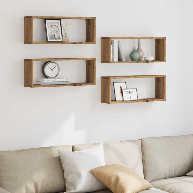 vidaXL 4 db kézműves tölgy színű szerelt fa fali kockapolc 60x15x23 cm