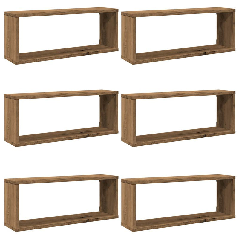 vidaXL 6 db kézműves tölgy színű szerelt fa fali kockapolc 60x15x23 cm
