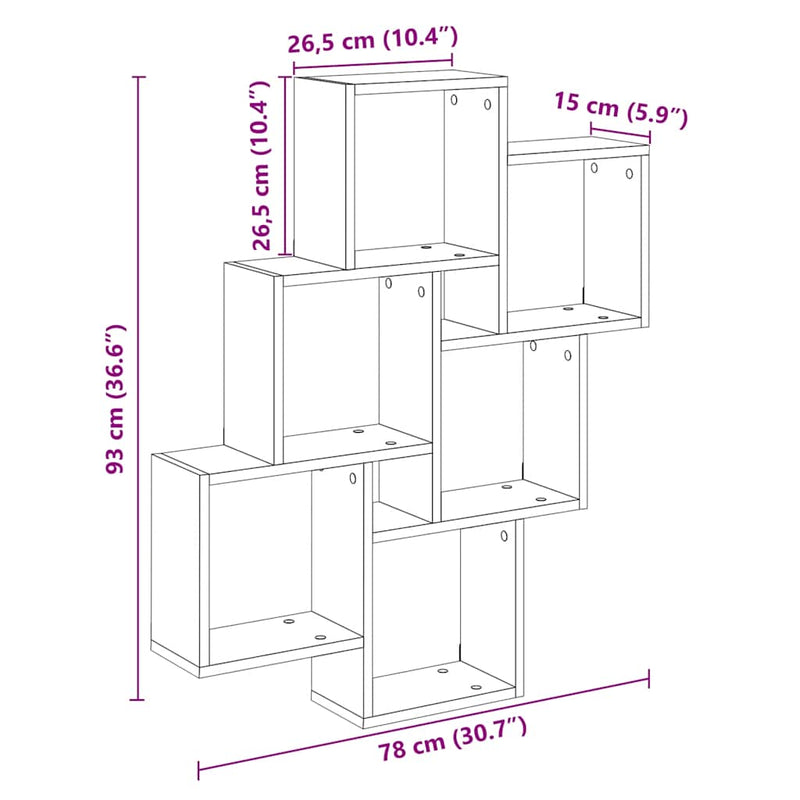 vidaXL antik fa színű szerelt fa fali kockapolc 78 x 15 x 93 cm