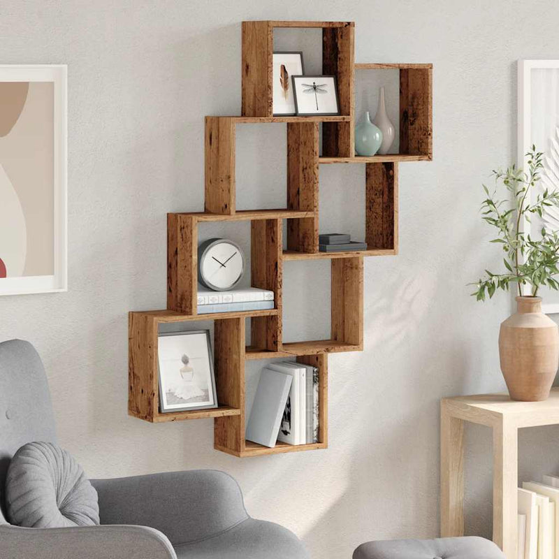 vidaXL antik fa színű szerelt fa fali kocka polcok 90x15x119,5 cm
