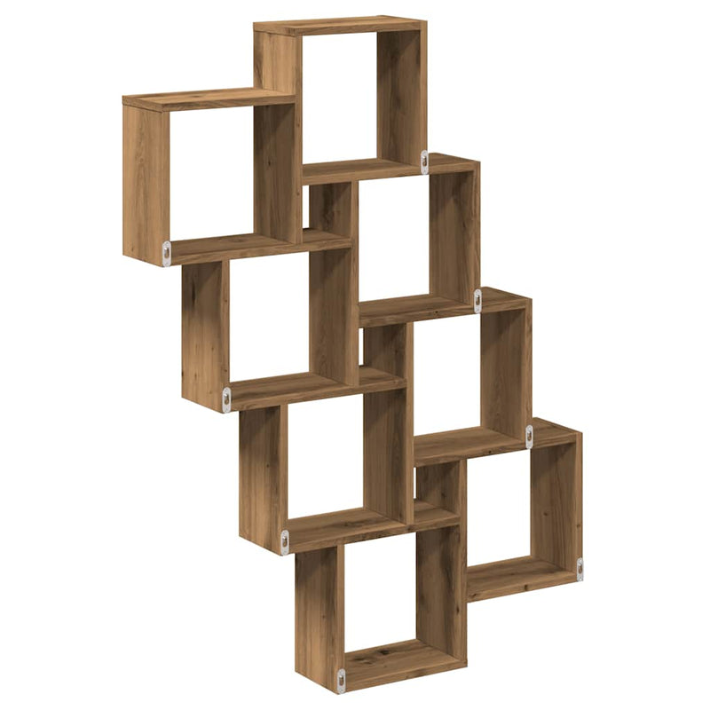 vidaXL kézműves tölgy színű szerelt fa fali kocka polcok 90x15x119,5cm