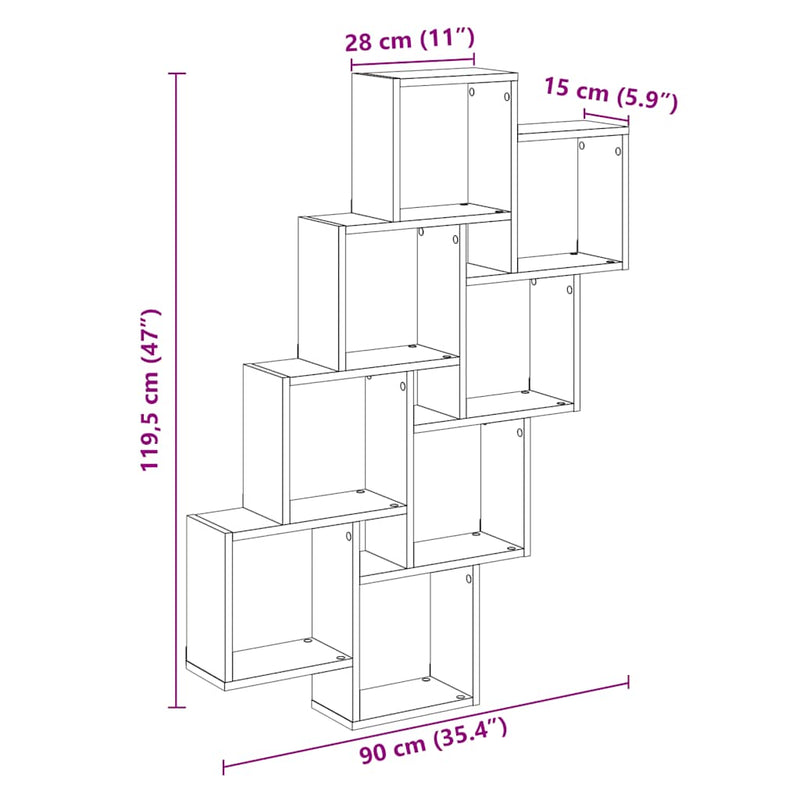 vidaXL kézműves tölgy színű szerelt fa fali kocka polcok 90x15x119,5cm