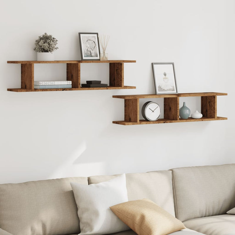 vidaXL 2 db antik fa színű szerelt fa fali polc 90 x 18 x 20 cm