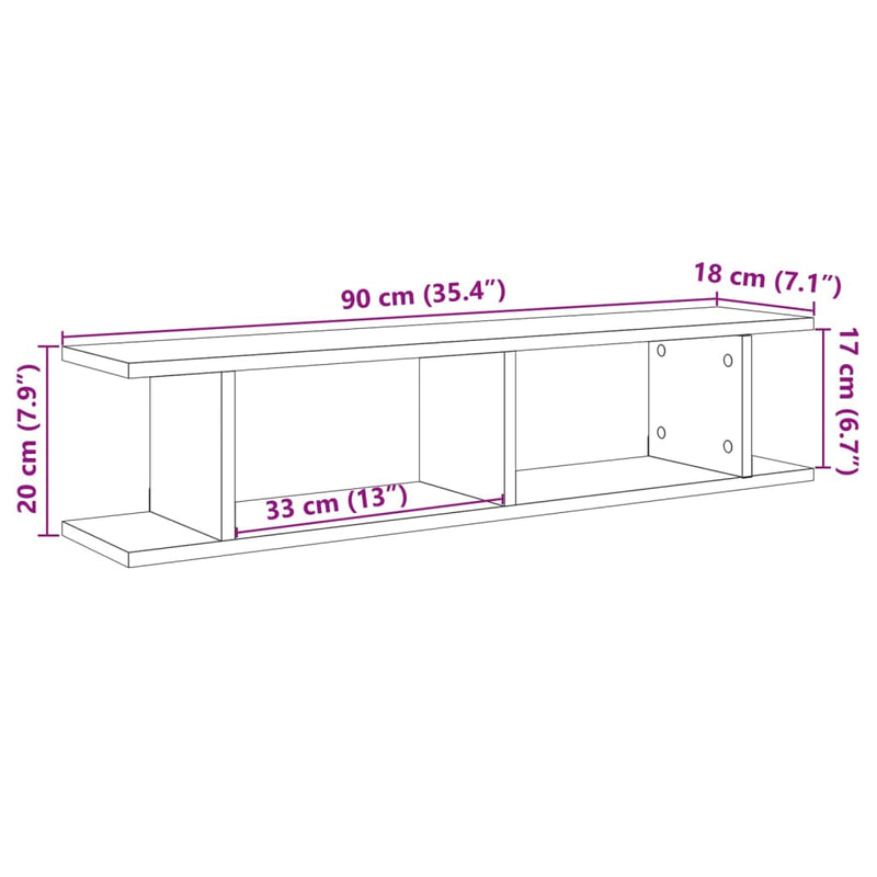 vidaXL 2 db antik fa színű szerelt fa fali polc 90 x 18 x 20 cm