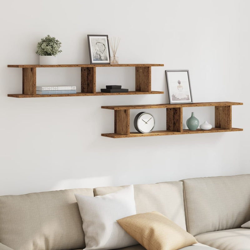 vidaXL 2 db antik fa színű szerelt fa fali polc 105 x 18 x 20 cm