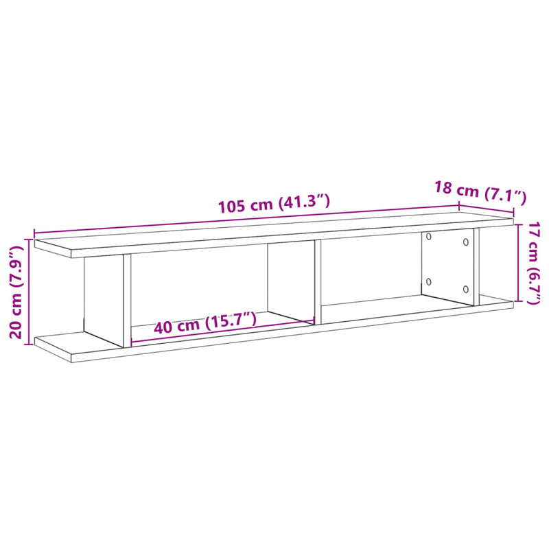vidaXL 2 db antik fa színű szerelt fa fali polc 105 x 18 x 20 cm