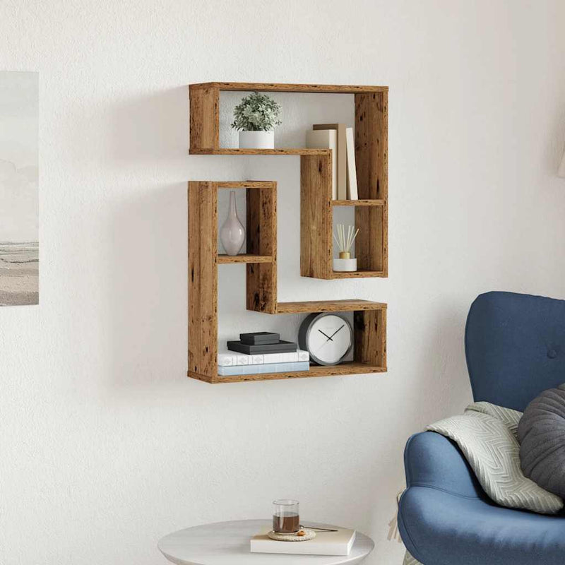vidaXL 2 db antik fa színű szerelt fa fali kockapolc 50x15x50 cm