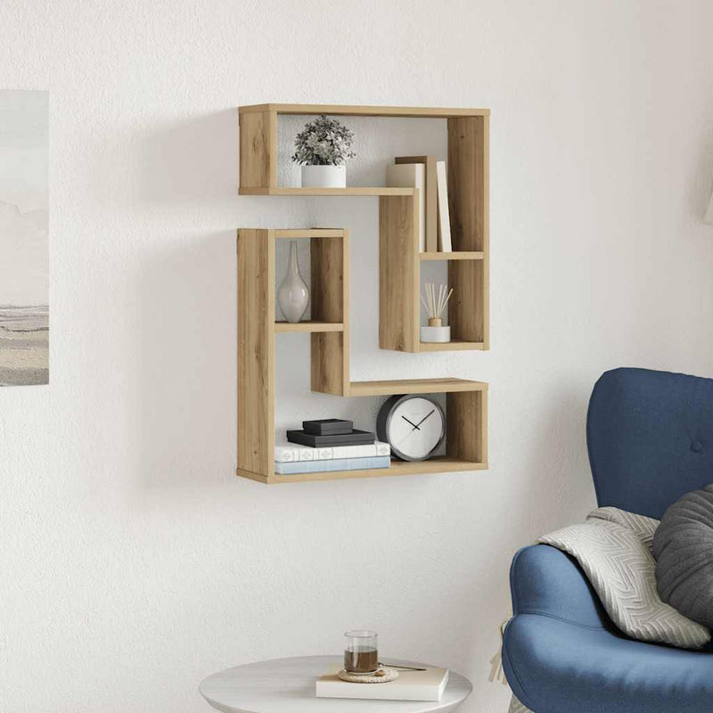 vidaXL 2 db kézműves tölgyszínű szerelt fa fali kockapolc 50x15x50 cm