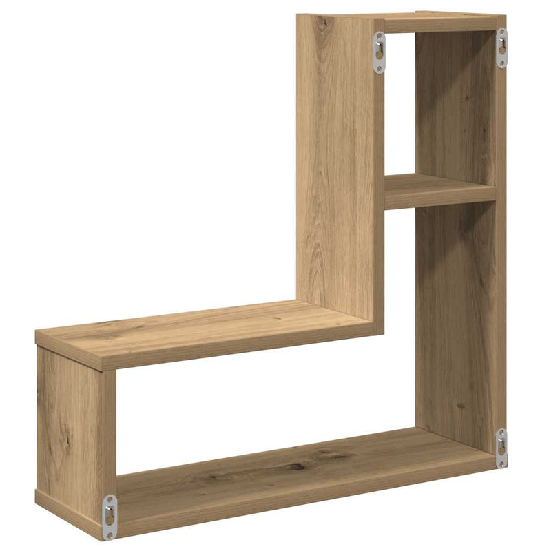 vidaXL 2 db kézműves tölgyszínű szerelt fa fali kockapolc 50x15x50 cm