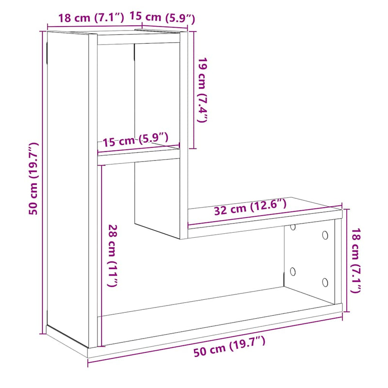 vidaXL 2 db kézműves tölgyszínű szerelt fa fali kockapolc 50x15x50 cm