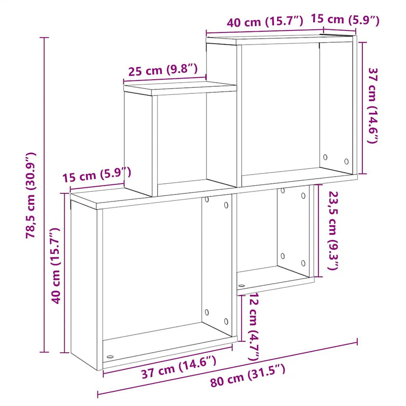 vidaXL fali polc Artisan tölgy 80x15x78,5 cm Gépelt fa