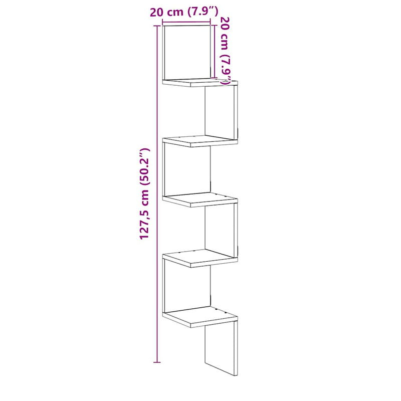 vidaXL antik fa színű szerelt fa fali sarokpolc 20 x 20 x 127,5 cm