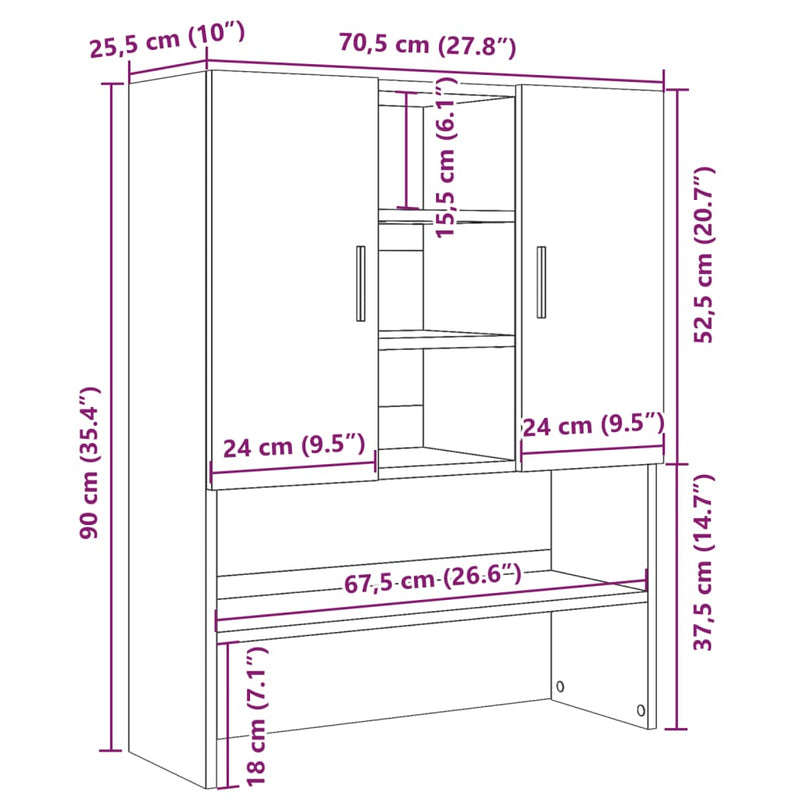 vidaXL betonszürke mosógépszekrény 70,5 x 25,5 x 90 cm