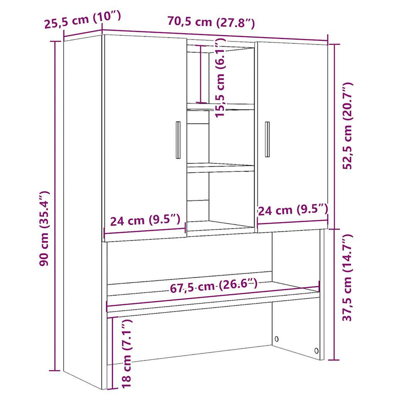 vidaXL antik fa színű mosógépszekrény 70,5 x 25,5 x 90 cm