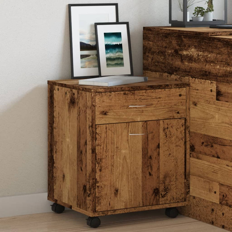 vidaXL antik fa színű szerelt fa kerekes szekrény 45 x 38 x 54 cm