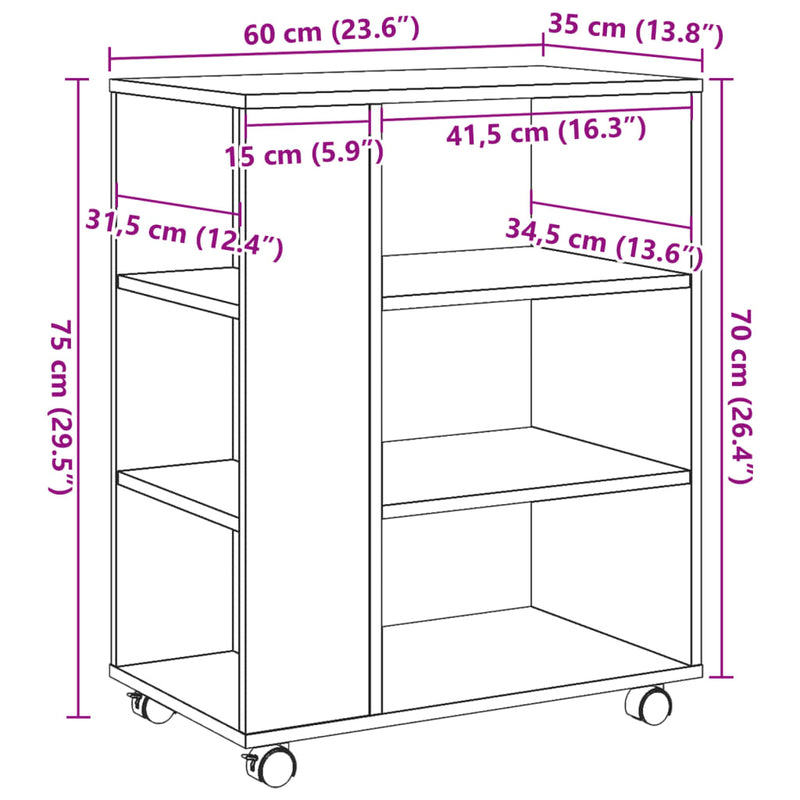 vidaXL antik fa színű szerelt fa kerekes szekrény 60 x 35 x 75 cm