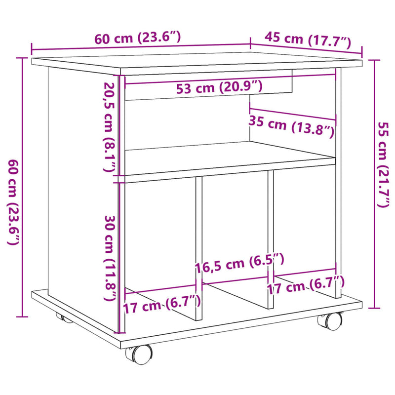 vidaXL antik fa színű szerelt fa kerekes szekrény 60 x 45 x 60 cm
