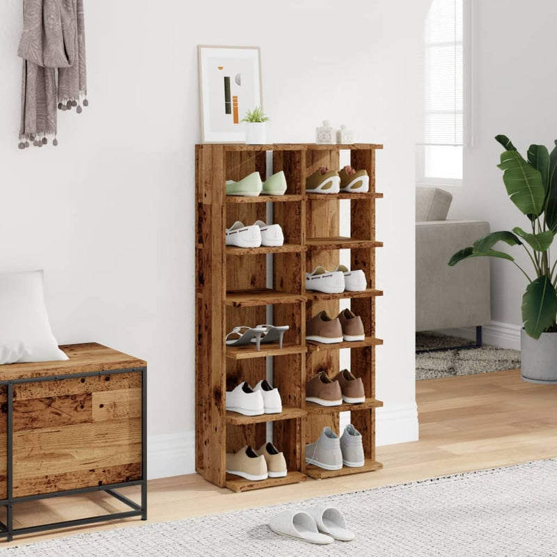vidaXL 2 db antik fa színű szerelt fa cipőszekrény 28 x 27 x 102 cm