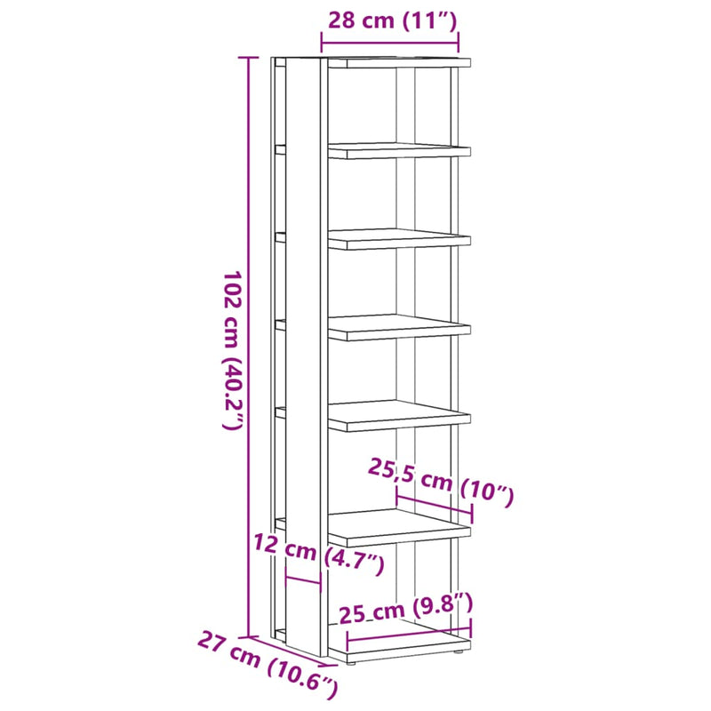 vidaXL 2 db kézműves tölgy színű szerelt fa cipőszekrény 28x27x102 cm