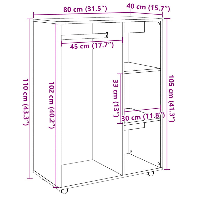 vidaXL antik fa színű szerelt fa ruhásszekrény 80 x 40 x 110 cm