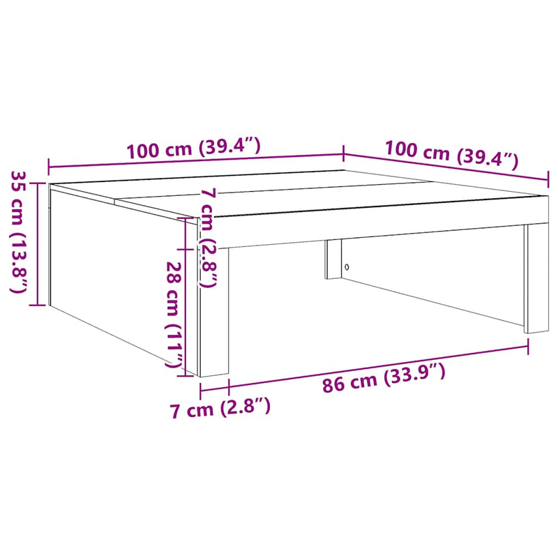 vidaXL kézműves tölgy színű szerelt fa dohányzóasztal 100 x 100 x 35cm