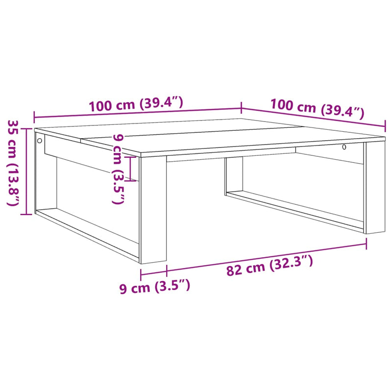 vidaXL kézműves tölgy színű szerelt fa dohányzóasztal 100 x 100 x 35cm