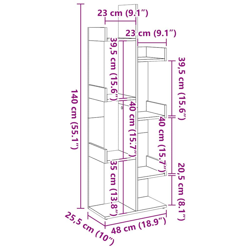 vidaXL antik fa színű szerelt fa könyvszekrény 48 x 25,5 x 140 cm