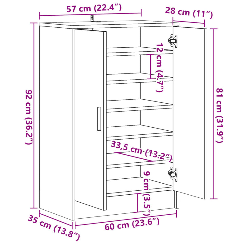 vidaXL antik fa színű szerelt fa cipősszekrény 60 x 35 x 92 cm